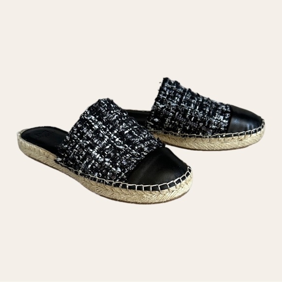 Marc Fisher Emilie Black Tweed Leather Espadrille Slide Mule Sandals Size 8.5 - Picture 4 of 10